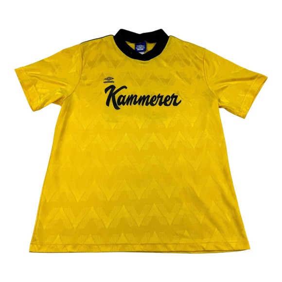VINTAGE Umbro Soccer Shirt Mens Large Yellow Black Made in USA Kammerer 90s - Picture 1 of 4
